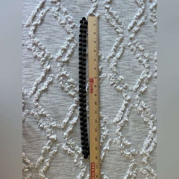 Vintage Satin Beaded Necklace, Black with Silver Tone Spacers - Picture 2 of 2